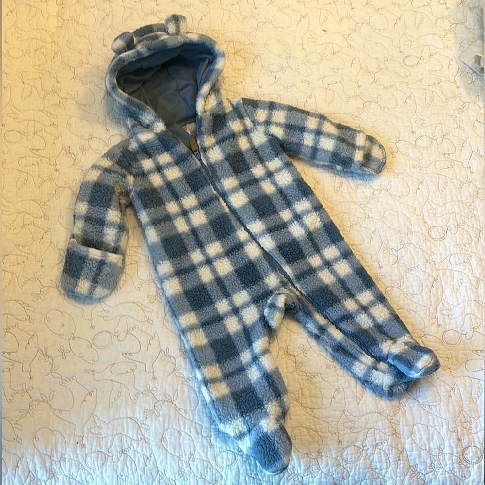 Carter’s 6M Unisex Hooded Sherpa Plaid Jumpsuit with Footies & Optional Mitten